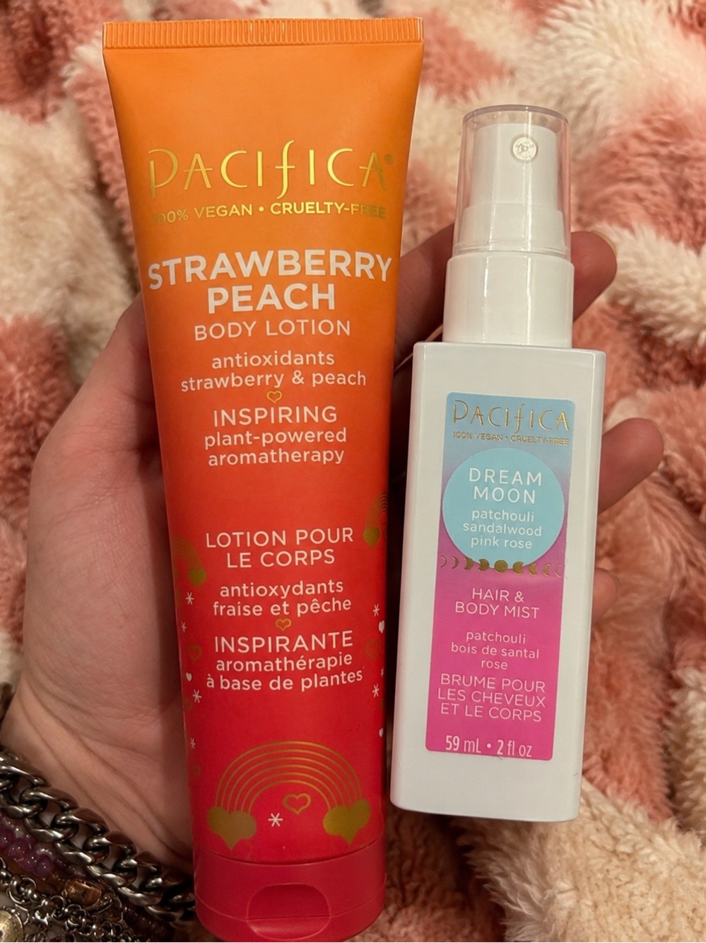 Pacifica Straberry Peach Body Lotion And Pacifica Dream Moon Body And Hair Mist